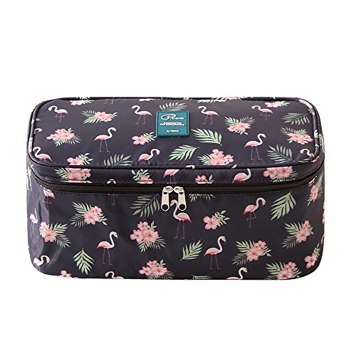 Tuscall Boîte de Rangement Organisateur de Voyage Imperméable Sac de Soutien-Gorge sous-vêtements Portable Cosmétique Boîte Lingerie Soutien-Gorge Pochette de Voyage - Flamingo(Noir - 1)