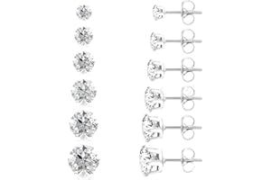 WXNPA 6 Paia Orecchini Acciaio Chirurgico, Orecchini Uomo Donna con Zirconia Cubica,Orecchini Uomo Diamante, Orecchini Anallergici Donna in Acciaio al Titanio, Orecchini Brillantini Diamante 3~8 mm