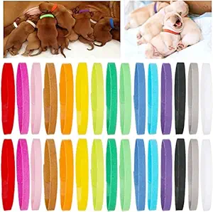 30 Pcs Puppy Whelping Collars Newborn Pet Collars Double-Sided Soft Adjustable ID Bands Puppy Id Collars for Newborn Pet Dog Cat 15 Colors