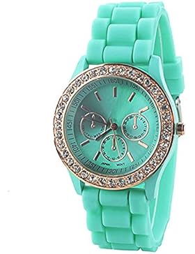 Damenuhr Moderne Silikon Armband Uhr Chrono Look Strass Grün
