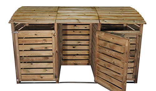 Mülltonnenbox aus Holz, Mülltonnenverkleidung – dreifach (für 3 Tonnen bis 240 Liter), wetterfest und somit ideal für draußen / Outdoor geeignet - 6