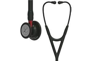 3M Littmann Cardiology IV Stethoskop für die Diagnose, 6200, Black-Edition Bruststück, schwarzer Schlauch, roter Schlauchanschluss und schwarzer Ohrbügel, 69 cm