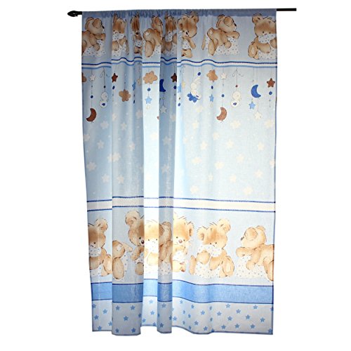 Kinderzimmer Vorhänge Gardinen 2er SET 155 x 155 cm Dekoschal mit Zierband und Stern, Farbe: Bärchen Blau, Größe: ca. 155×155 cm - 3