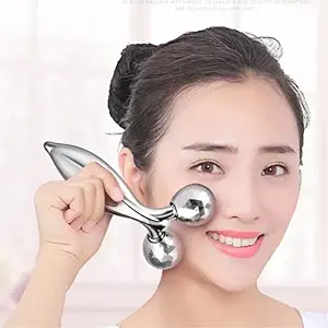 NICOLETTE 3D Manual Roller Massager 360 Rotate Roller Face Body Massager | Uni-Sex | Silver