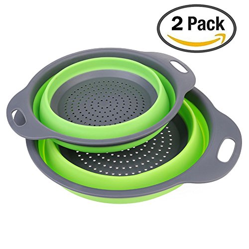BEECOCO Faltbare Abtropfsieb, 2 Stück Silikon Sieb Faltbare Seiher Küche Ordnung Nudelsieb (Grüne)