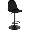 Lestarain Bar Stool Single Adjustable & Swivel Breakfast Kitchen Counter Pub Bar Stool Black Soft Velvet Barstool Chair Dining Stool with Back & Footrest