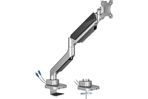 HATAIM Gas Spring Monitor Mount, Fits Flat/Curved Screen 17” to 49”, Vesa Mount 75&100, 18kg Load Monitor Arm, 360° Adjustable Monitor Stand, 180° Stop Lock, Cable Management, USB Ports, Quick Install