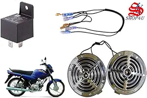 SHOP4U Supersonic Silver Grill Horn for Bajaj BYK 100 (Set of 2 with Relay and Wire, Chrome)