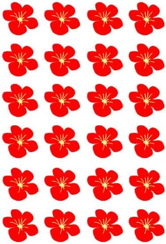 PRE-CUT RED HAWAIIAN FLOWER FLAT EDIBLE RICE / WAFER PAPER CUP CAKE TOPPERS PARTY DECORATION