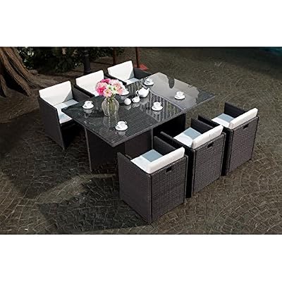Concept-Usine Miami 6 Gris/Blanc : salon encastrable 6 personnes en résine tressée grise poly rotin