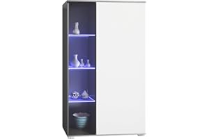 Vladon Davos display cabinet, standing display cabinet with 3 glass shelves and 8 compartments incl. LED, anthracite matt/white matt (71,5 x 134 x 35 cm)