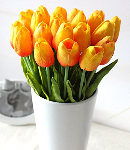 Richera 10 Stück Real Touch Latex Künstliche Tulpe-Blumen für Hochzeits -Blumenstrauß und Haus-Dekor Gartendekoration , Simulation Real Touch Bunte Tulpe für Valentinstag Geburtstag Weihnachtsgeschenk (Orange)