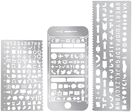 3 In 1 Stainless Steel Drawing Ruler Painting Stencils Scale Template Sets Graphics Stencils for Card, Craft Projects, Scrapbooking