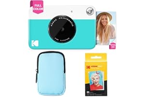 KODAK Printomatic Paquete básico de cámara con impresión instantánea a Todo Color + Estuche Blando + Paquete de 20 Papeles fotográficos Zink - Fotos Coloridas en Papel Adhesivo de 2 x 3 - Azul