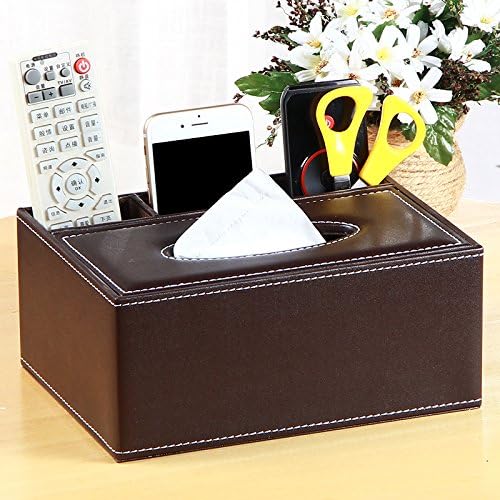 PEIWENIN-European multi - functional tissue box creative home leather pumping carton living room remote control storage box,Brown,23.3*16.5*9.5cm