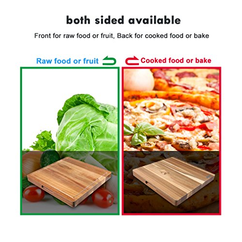 SHINY HOME® | Holz Schneidebrett und Küchenbrett | 40cm x 40cm x 3.7cm | mit umlaufender Saftrille | Holzbrett natur - 5