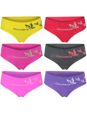 6er Pack Damen Slips Motiv Schmetterling und Schriftzug am Bund mehrfarbig