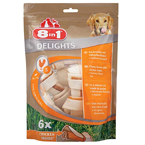 8 in 1 Delights Value Bag S - Snack Masticabile con Carne di Pollo Avvolta In Pelle di Bufalo - 6 pz