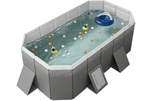 SHEBUYLLI Premium Above Ground Outdoor Framed Folding Swimming Pool 3 Layers PVC+1 Layer Thickened PP Sheet Super Tough Puncture Resistant Rust Size 210x140x55cm Folding Pool For Adults Kid or Cat Dog