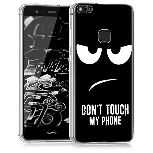 kwmobile Funda para Huawei P10 Lite - Carcasa de  TPU  para m  vil y dise  o Don t Touch my Phone en  Blanco Negro 