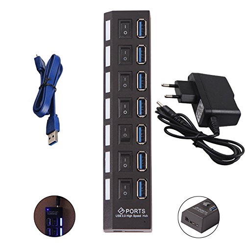 Navplus USB 3.0 Hub 7 Port Verteiler mit USB Kabel und Netzteil für PC Notebook Laptop - 8