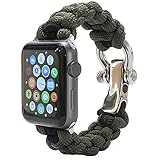 PSKOOK Apple Armbanduhr Paracord Band 42mm für Series 1 2 3 und Edition Elastic Ersatzarmband mit Edelstahl-Verschluss┃Einfach zu Tragen (Armee Grün L)