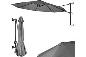 BAKAJI Parasol mural de jardin, diamètre 300 cm, parasol mural avec structure en métal, gazebo Air vent d'extérieur avec 8 ribs et couverture en polyester imperméable, gris, Grande, Moderne