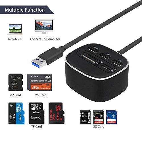 OXoqo Micro USB SD Kartenleser, OXOQO Universal 3 Ports Externer Multi Hochgeschwindigkeit Flash Speicher 2,0 Kartenleser mit SD / TF / MS / M2 Port für PC Laptop Mac - 2