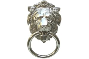 TUERKLINKEN-SHOP Großer Türklopfer Löwe Nickel glänzend #T-15N