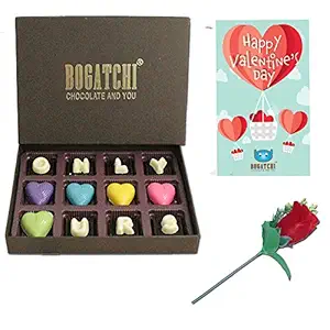 BOGATCHI Valentine Day Chocolate Box Only URS for Girlfriend- Boyfriend- Wife- Husband, 12pcs, + Free Valentines Day Card and Rose