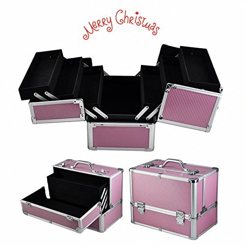 chinkyboo Professional Extra Large Space Aluminium Cosmetics & Make Up Case/Box Nail Art Case Hairdressing Case Beauty Case Toiletry Storage Nail Hairdressing Vanity Box Valentines Day Gift (vanity case, Pink)