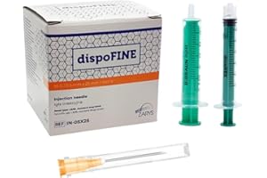 WELLNESS & CARE 100uds desechables de diferentes tamaños: 16G/ 21G/ 23G/ 26G/ 30G y 2 tubos de relleno de 3 - 5ml. Embalaje individual y estirilizado. Adecuadas para rellenar líquidos, ganado e industria (25G)