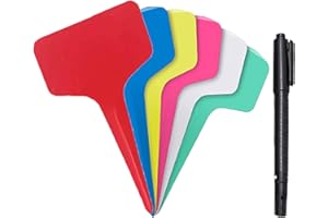 AMZJIMTOP 120Pcs Plastic Plant Labels - Plant Labels for Outdoor Plants and Marker Pen, T-Type Reusable Plant Labels Garden Markers, Plant Tags Greenhouse Accessories for Potted Herbs Seed Flowers Vegetables