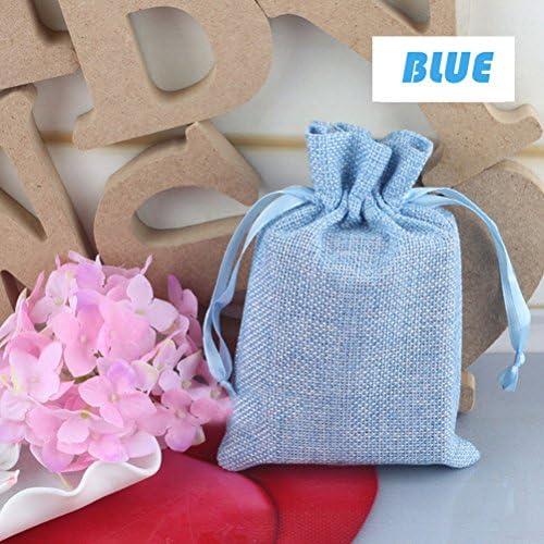 Yiuswoy Vintage Linen Jute Drawstring Gift Bags ,Wedding Bags For Sweets,Party Favors Sacks, Small Jewelry Pouches,Set Of 50 Bags Wholesale - Blue