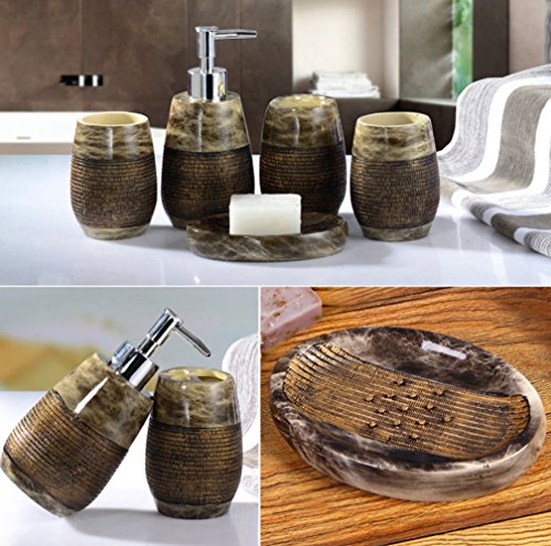 Bellabrunnen Elegant Retro 5 tlg. Badezimmer Set Bad Accessoire Set WC Set ,Coffee - 2