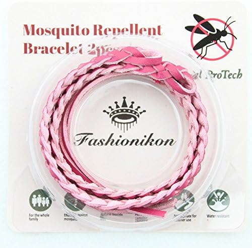 Mosquito Repellent Leather Bracelet Stylish Bug Repellent Bracelet Insect Free 2pcs 10 multi colours Natural Plant Oils Outdoor &amp; Indoor, Wrist Bands for Adults &amp; Kids -No Spray, Deet-free By Fashionikon (Rose Pink)