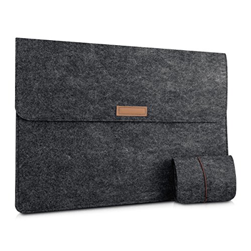 kwmobile Laptoptasche Filz Sleeve für 15″ 15,6″ Laptop / Ultrabook – Notebook Tasche Schutzhülle Laptop Case Hülle in Dunkelgrau mit Innentaschen Innenmaße: ca. 41,5 x 31 cm - 5