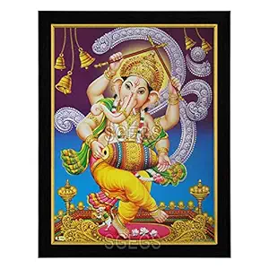 SHREE GANESH ENTERPRISE GIFTING SOLUTIONS Dancing God Ganesh Ji HD Photo Frame Ganesha Vinayagar Vinayaka Gajanand Ganapathy Ganpati Painting Pooja (Wood,Poster with Frame,Multicolour, 25X1x31cm)