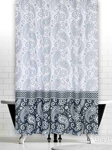 Besonders langer und breiter Duschvorhang aus Polyester, 240&nbsp;x 200&nbsp;cm, Damast-Muster - 2