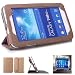 Produktbild Mulbess - Samsung Galaxy Tab 3 7.0 Lite T110 T111 (7 Zoll) 2014 CleverStrap Hülle Case - Premium Tablet-PC Schutzhülle Case Tasche Etui Sleeve Cover mit Easy Standfunktion + Auto Sleep Wake Up Farbe Tan