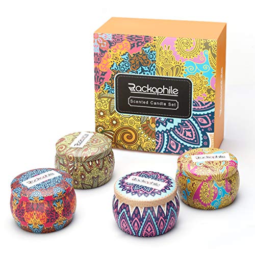 Rackaphile Velas Aromaticas [4*4 oz], Velas Perfumadas Grande, Velas en Frasco, 100% Soja Seguro, Duración de 25-30 Horas, Ideal para Día de San Valentín, Navidad, Dormitorio, Yoga (Mezclado-4*4 oz)