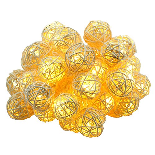 Dailyart® 13,8ft / 4.2m lange Rattan-Kugel-Schnur-Licht Sternenlicht für Gärten, Häuser, Hochzeit, Weihnachtsfeier, Batteriebetriebene (Warmweiß) - 4