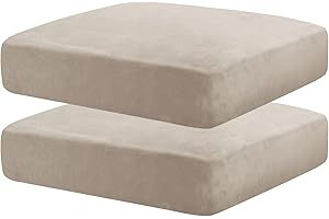 CHELZEN Velvet Sofa Seater Cushion Cover, Super Stretch Sofa Cushion Slipcovers, Soft Couch Cushion Covers Furniture Protector for Living Room (1 Seater*2, Khaki)