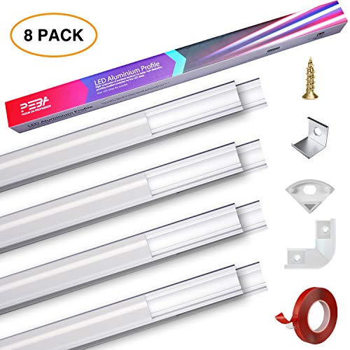 LED Aluminum Profile 8-Pack 1M/3.3ft V-Shape PEBA LED Aluminum Channel for Flexible/Hard LED Strip with PC Cover 3M Adhesive for Indoor and Outdoors Lighting -Silver