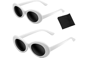 KAONESS 2 Piezas Retro Gafas de sol Ovaladas - UV400 de Protección Anteojos Kurt Cobain Gafa de Sol para Mujer y Hombre-Blanco