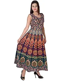 Jaipuri Fashionista Designer Cotton Women's Maxi Long Dress Jaipuri Printed (Free Size Upto 44-XXL)