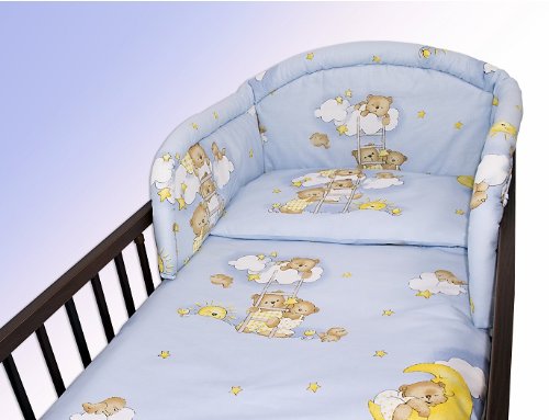 2 Piece/Pc BABY BEDDING SET COT BED QUILT/DUVET PILLOW CASE COVER 120x90 (Teddy Ladder Blue)