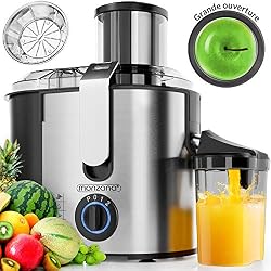 Centrifugeuse en Inox Fruits et légumes 1100W Extracteur de jus Capacité 1L Ouverture 85mm Livre de recettes inclus