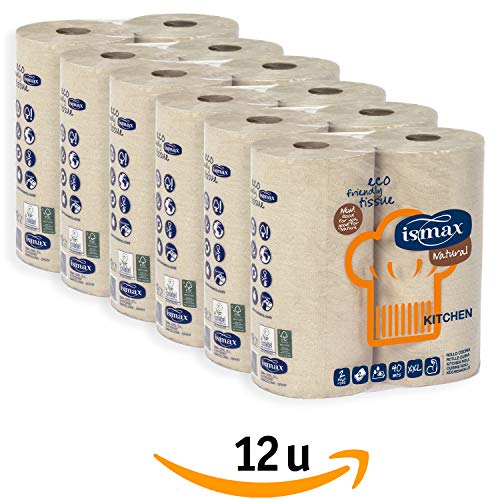 Papel Cocina Reciclado Multiusos Pack 12 unidades 380 gr/uni - Rollo 2 Capas Bobina Absorbente Secamanos Ecologico EXTRA XXL