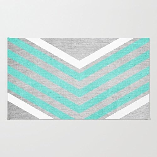 Poppylife Teal and White Chevron on Silver Grey Wood Rug Bathroom Kitchen Entry Coral Fleece Doormats Capet 16" x 24"